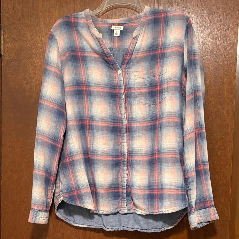 L.L. Bean Blue and Red Plaid Button-Down Shirt - Picture 1 of 3